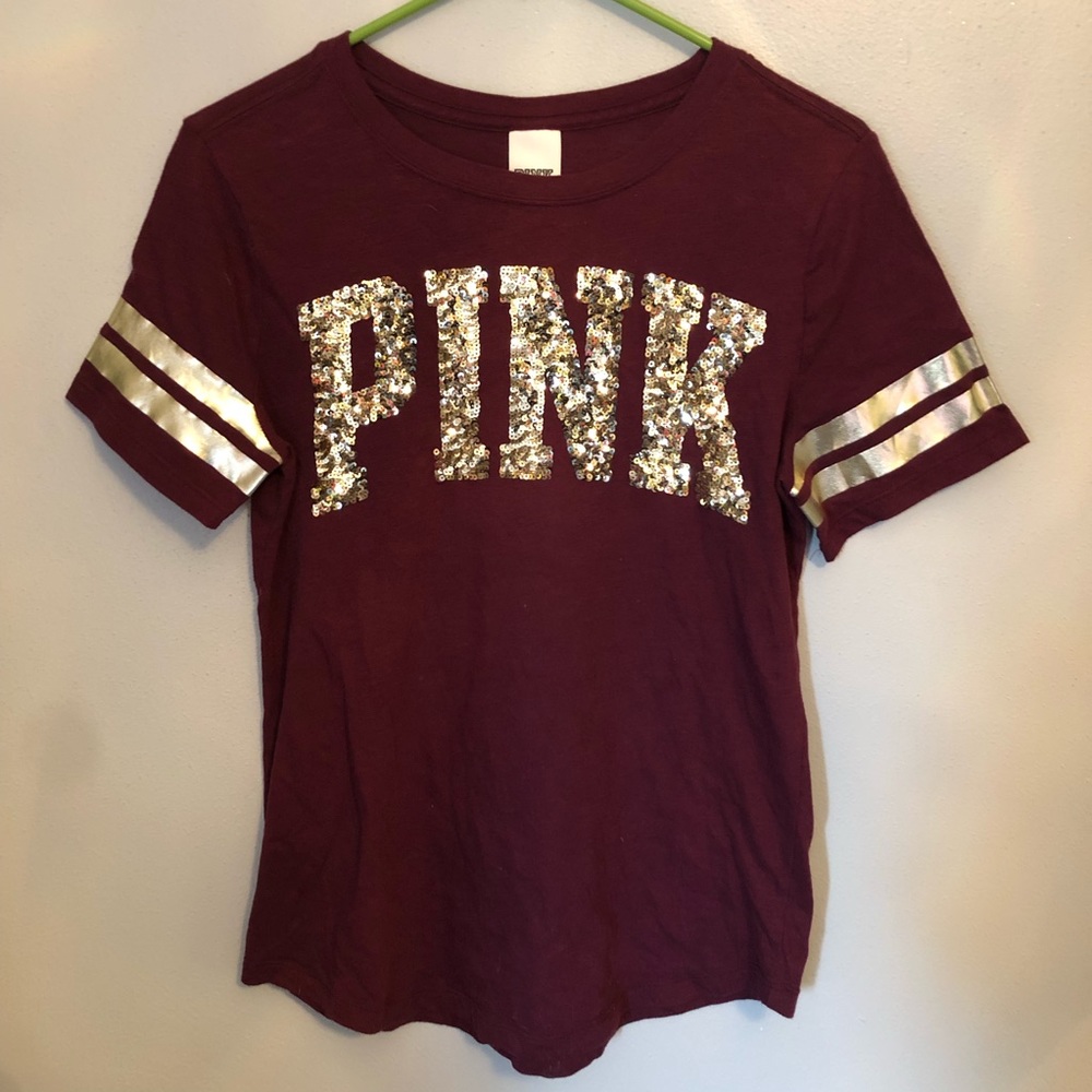 PINK Victoria’s Secret Maroon Gold Sequence Top